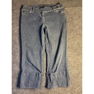 INC International Concepts Jeans Women's 10 Blue Denim Crop Low Rise Cuffed Hem‎